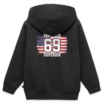 San Diego - Sweat Premium à capuche zippé enfant bio - noir - Dos - AI Model Kid Male (0cm)