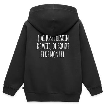 juste besoin de wifi - Sweat Premium à capuche zippé enfant bio - noir - Dos - AI Model Kid Male (0cm)