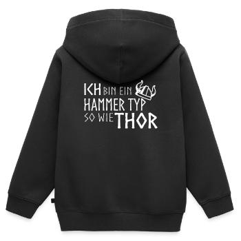 Hammer Typ, so wie Thor! - Kinder Premium Organic Zip Hoodie - Schwarz - Hinten - AI Model Kid Male (0cm)