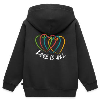 Liebe ist alles. Verschlungene Herzen - Kinder Premium Organic Zip Hoodie - Schwarz - Hinten - AI Model Kid Male (0cm)
