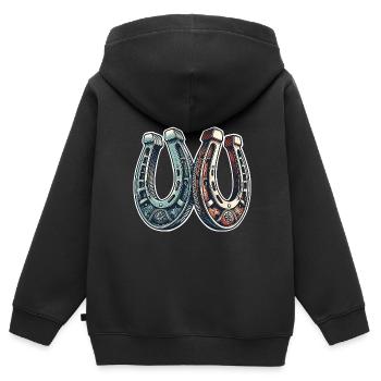 Fer à cheval - Sweat Premium à capuche zippé enfant bio - noir - Dos - AI Model Kid Male (0cm)