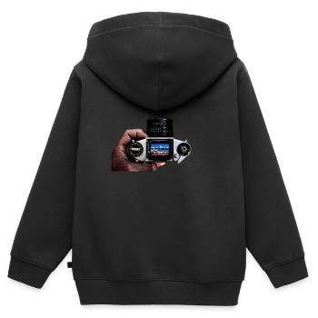Kamera - Kinder Premium Organic Zip Hoodie - Schwarz - Hinten - AI Model Kid Male (0cm)