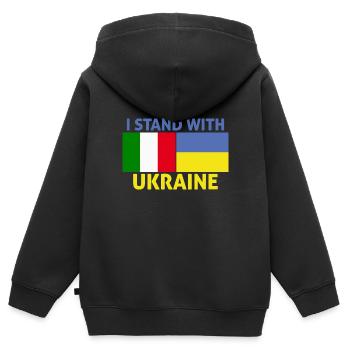 befinden sich an der Seite der ukrainischen Flagge Italiens - Kinder Premium Organic Zip Hoodie - Schwarz - Hinten - AI Model Kid Male (0cm)