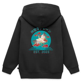 Grue sacrée - Sweat Premium à capuche zippé enfant bio - noir - Dos - AI Model Kid Male (0cm)