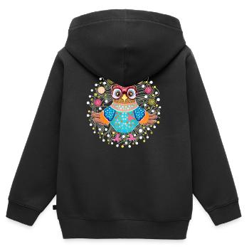 Jonglier-Eule - Kinder Premium Organic Zip Hoodie - Schwarz - Hinten - AI Model Kid Male (0cm)