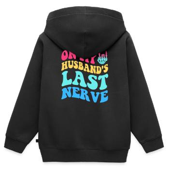 Sur le dernier de mon mari groovy - Sweat Premium à capuche zippé enfant bio - noir - Dos - AI Model Kid Male (0cm)