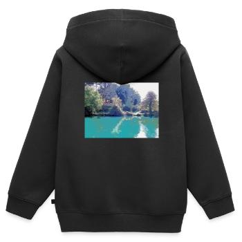Zeichnung der Provence - Landschaftsbrunnen von Vaucluse - Kinder Premium Organic Zip Hoodie - Schwarz - Hinten - AI Model Kid Male (0cm)