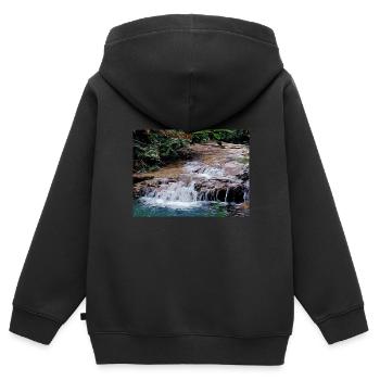 Zeichnung der Provence - Kleiner Flusswasserfall - Kinder Premium Organic Zip Hoodie - Schwarz - Hinten - AI Model Kid Male (0cm)