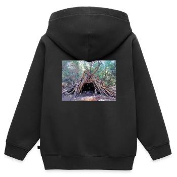 Drawing of Provence - Wooden hut in the Forest - Kids Premium Organic Zip-up Hoodie - black - Back - AI Model Kid Male (0cm)
