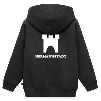 Les Saxons de Sibiu - Sweat Premium à capuche zippé enfant bio - noir - Dos - AI Model Kid Male (0cm)