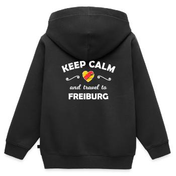 Le voyage à Fribourg - Sweat Premium à capuche zippé enfant bio - noir - Dos - AI Model Kid Male (0cm)