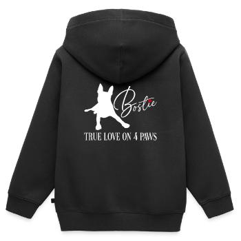 Bostie wahre Liebe auf vier Pfoten - Kinder Premium Organic Zip Hoodie - Schwarz - Hinten - AI Model Kid Male (0cm)