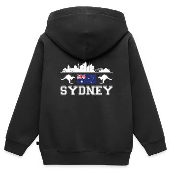 Sydney - Kinder Premium Organic Zip Hoodie - Schwarz - Hinten - AI Model Kid Male (0cm)