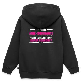 je suis aide soignante idée cadeau aide soignante - Sweat Premium à capuche zippé enfant bio - noir - Dos - AI Model Kid Male (0cm)