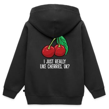 Kirsche - I just really like Cherries, ok? - Kinder Premium Organic Zip Hoodie - Schwarz - Hinten - AI Model Kid Male (0cm)