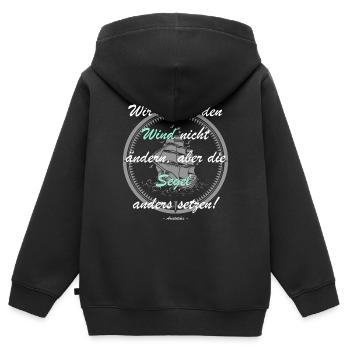 Wind nicht ändern, Segel anders setzen! - Kinder Premium Organic Zip Hoodie - Schwarz - Hinten - AI Model Kid Male (0cm)