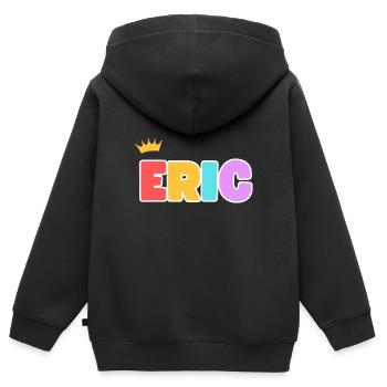 Eric! Personalisierbar - Kinder Premium Organic Zip Hoodie - Schwarz - Hinten - AI Model Kid Male (0cm)