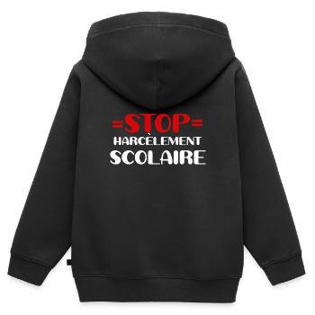 Stop Harcèlement Scolaire - Sweat Premium à capuche zippé enfant bio - noir - Dos - AI Model Kid Male (0cm)