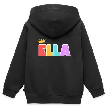 Ella! Personalisierbar - Kinder Premium Organic Zip Hoodie - Schwarz - Hinten - AI Model Kid Male (0cm)