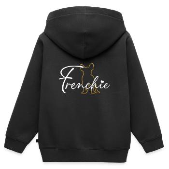 Police décorative Frenchie Bouledogue Français - Sweat Premium à capuche zippé enfant bio - noir - Dos - AI Model Kid Male (0cm)