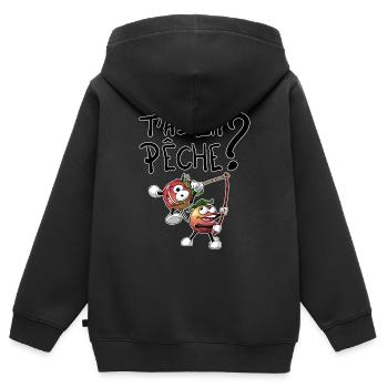 T'as la pêche ? - Sweat Premium à capuche zippé enfant bio - noir - Dos - AI Model Kid Male (0cm)