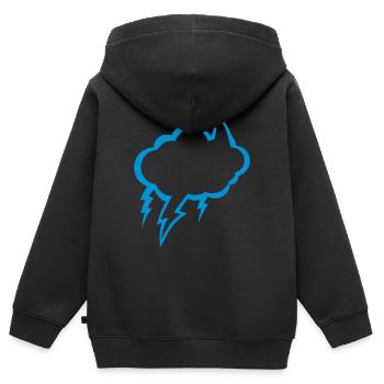 bulle nuage eclair sombre nuageux foudre 2210 - Sweat Premium à capuche zippé enfant bio - noir - Dos - AI Model Kid Male (0cm)