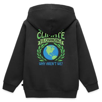 The Climate Is Changing Why Aren't We? Klimawandel - Kinder Premium Organic Zip Hoodie - Schwarz - Hinten - AI Model Kid Male (0cm)