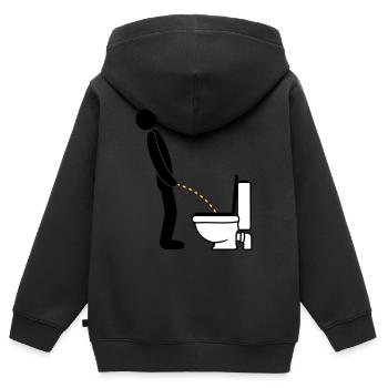 Logo de toilette debout pee piss toilette toilette toilette aulne - Sweat Premium à capuche zippé enfant bio - noir - Dos - AI Model Kid Male (0cm)