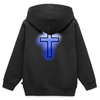 croix bleu - Sweat Premium à capuche zippé enfant bio - noir - Dos - AI Model Kid Male (0cm)