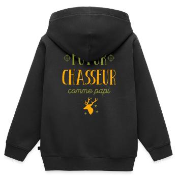 futur chasseur comme papy - Sweat Premium à capuche zippé enfant bio - noir - Dos - AI Model Kid Male (0cm)