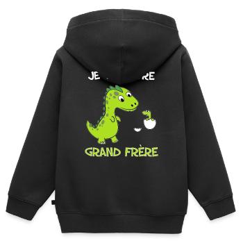 Je vais etre grand frère - Sweat Premium à capuche zippé enfant bio - noir - Dos - AI Model Kid Male (0cm)