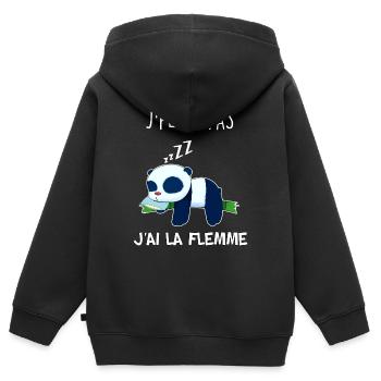 J' peux pas j'ai la flemme, humour panda fatigué - Sweat Premium à capuche zippé enfant bio - noir - Dos - AI Model Kid Male (0cm)