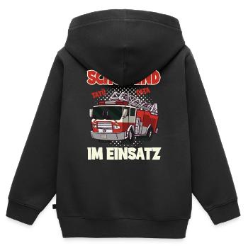 Schulkind im Einsatz Einschulung Feuerwehr Jungen - Kinder Premium Organic Zip Hoodie - Schwarz - Hinten - AI Model Kid Male (0cm)