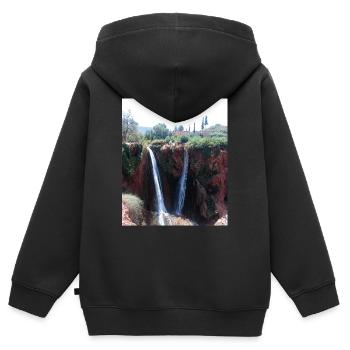 Ouzoud Brunnen 2 - Kinder Premium Organic Zip Hoodie - Schwarz - Hinten - AI Model Kid Male (0cm)