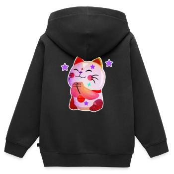 Glückskatze - Kinder Premium Organic Zip Hoodie - Schwarz - Hinten - AI Model Kid Male (0cm)