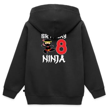 Drôle d’anniversaire Ninja 8 ans anniversaire - Sweat Premium à capuche zippé enfant bio - noir - Dos - AI Model Kid Male (0cm)