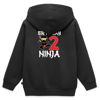 Drôle d’anniversaire Ninja 2 ans anniversaire - Sweat Premium à capuche zippé enfant bio - noir - Dos - AI Model Kid Male (0cm)