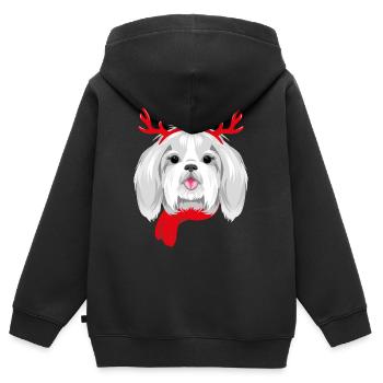 Pretty Shih Tzu portant des cornes de Noël - Sweat Premium à capuche zippé enfant bio - noir - Dos - AI Model Kid Male (0cm)