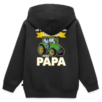 Enfant Et Tracteur Idée Cadeau Garçon - Sweat Premium à capuche zippé enfant bio - noir - Dos - AI Model Kid Male (0cm)
