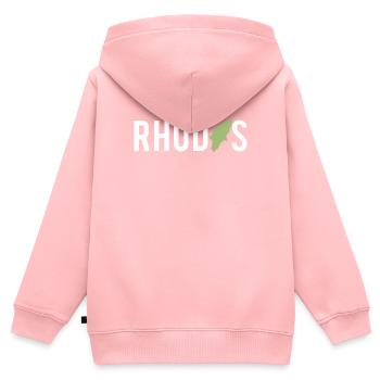 Rhodes Island Carte Grèce Cadeau de Vacances - Sweat Premium à capuche zippé enfant bio - rose - Dos - AI Model Kid Female (0cm)