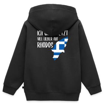 Rhodos Insel Lustiger Spruch Urlaub Geschenk - Kinder Premium Organic Zip Hoodie - Schwarz - Hinten - AI Model Kid Male (0cm)