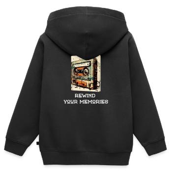 Spulen Sie Ihre Erinnerungen zurück - Kinder Premium Organic Zip Hoodie - Schwarz - Hinten - AI Model Kid Male (0cm)