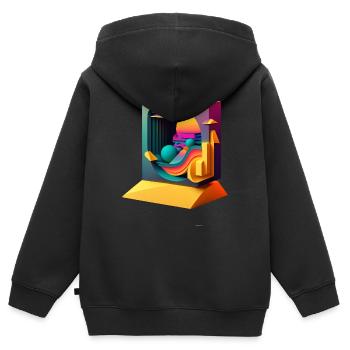 ..3D - Sweat Premium à capuche zippé enfant bio - noir - Dos - AI Model Kid Male (0cm)