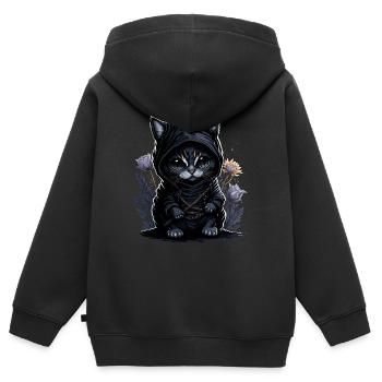 Sentez-vous épique avec le chat ninja - Sweat Premium à capuche zippé enfant bio - noir - Dos - AI Model Kid Male (0cm)