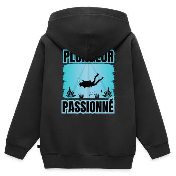 plongeur passionné - Sweat Premium à capuche zippé enfant bio - noir - Dos - AI Model Kid Male (0cm)