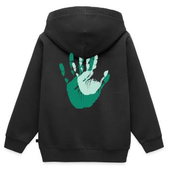Empreintes mains dans la main aux parents avec cadeau d’enfant - Sweat Premium à capuche zippé enfant bio - noir - Dos - AI Model Kid Male (0cm)