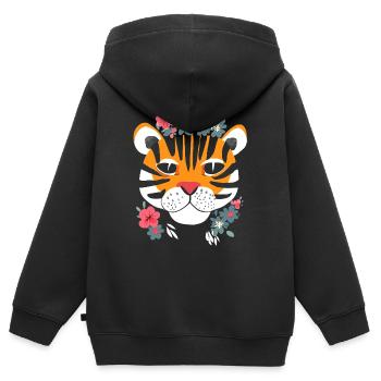 Tiger head with flowers - Kids Premium Organic Zip-up Hoodie - black - Back - AI Model Kid Male (0cm)