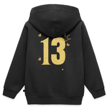 Goldene Krone zum 13-jährigen Jubiläum - Kinder Premium Organic Zip Hoodie - Schwarz - Hinten - AI Model Kid Male (0cm)