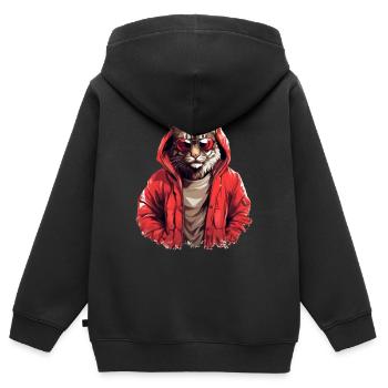 Streetstyle-Luchs | Luchs-Liebhaber - Kinder Premium Organic Zip Hoodie - Schwarz - Hinten - AI Model Kid Male (0cm)