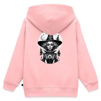 sorcière classique 23 - Sweat Premium à capuche zippé enfant bio - rose - Dos - AI Model Kid Female (0cm)